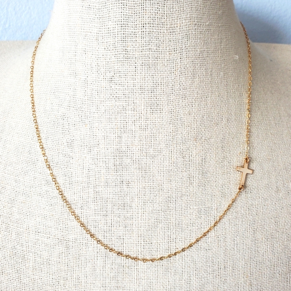 14k Gold Filled Asymmetrical Cross Necklace